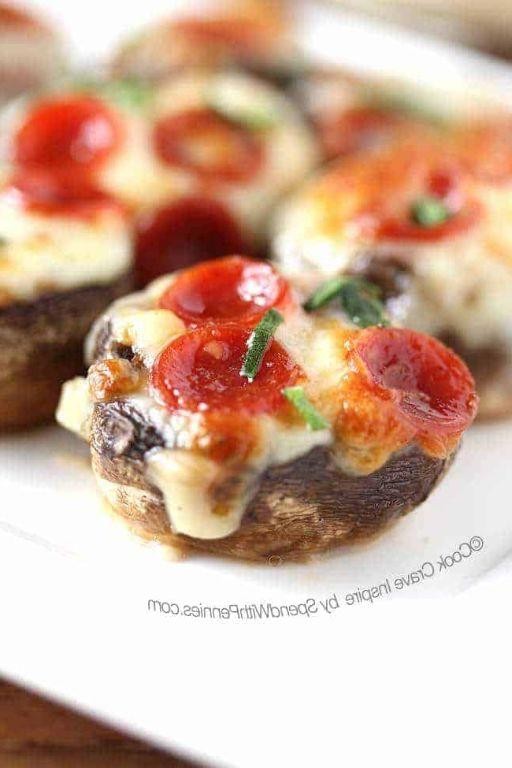 Pizza Sauce and Basil Stuffed Mushrooms