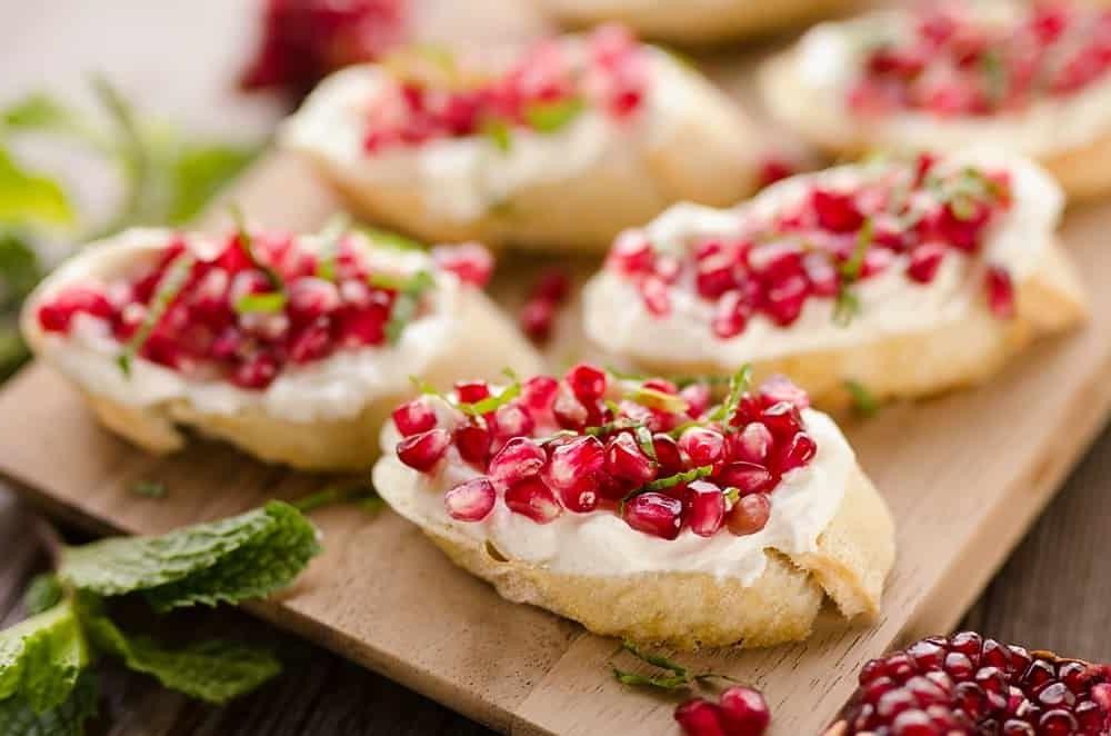 Pomegranate and Goat Cheese Crostini