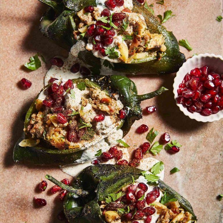 Pomegranate and Walnut Stuffed Peppers