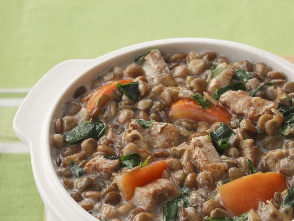 Pork and Lentil Stew with Spinach