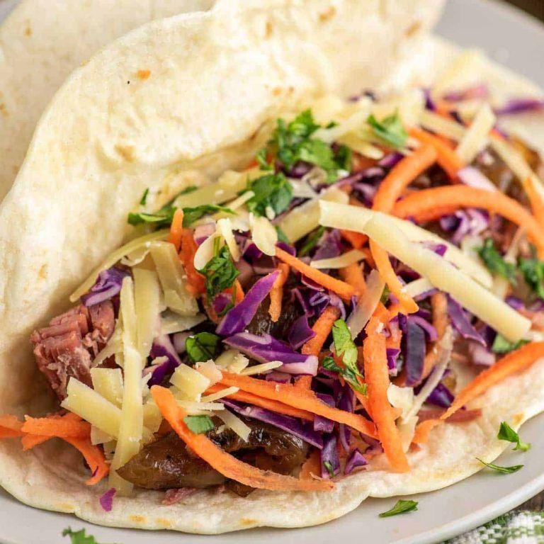 Pressure Cooker Corned Beef Tacos with Zesty Cabbage Slaw