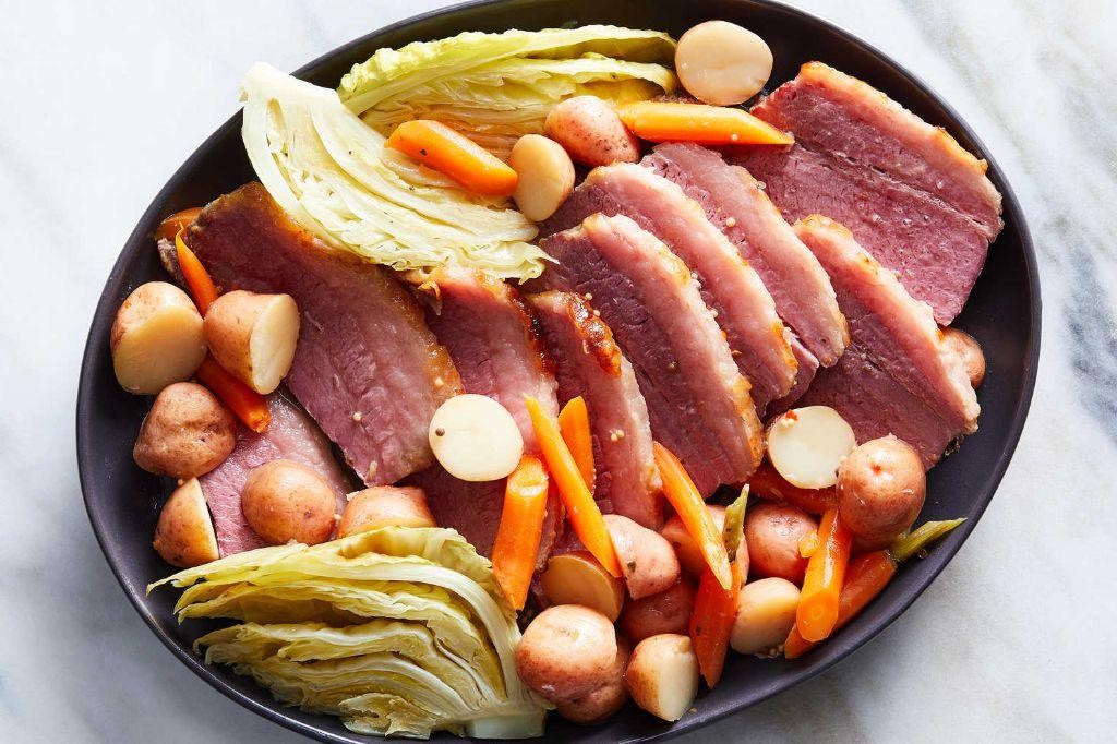 Pressure Cooker Corned Beef with Bavarian Cabbage Slaw