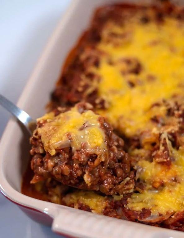 Protein-Packed Ground Beef and Lentil Casserole