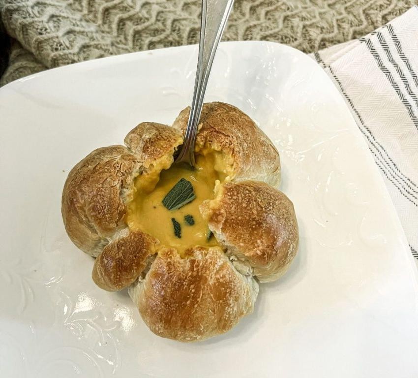 Pumpkin and Sage Soup Bread Bowl