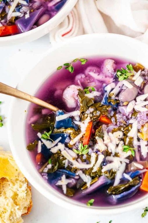 Purple Cabbage Soup with White Beans and Herbs