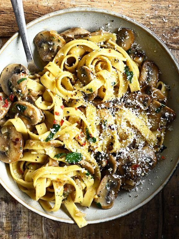 Quick Mushroom and Parmesan Tagliatelle
