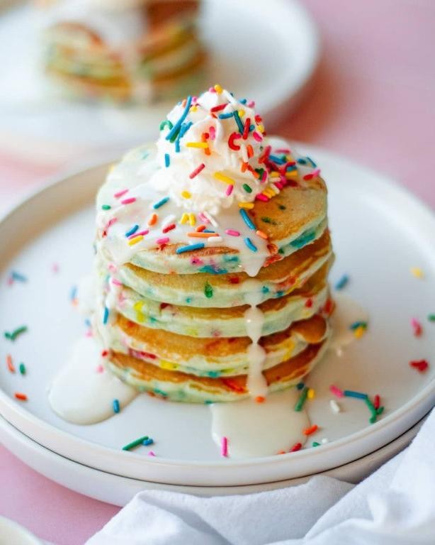 Rainbow Funfetti Pancakes with Whipped Cream