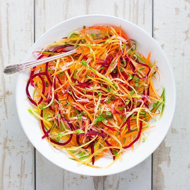 Rainbow Vegetable Ribbon Salad with Lemon Herb Dressing