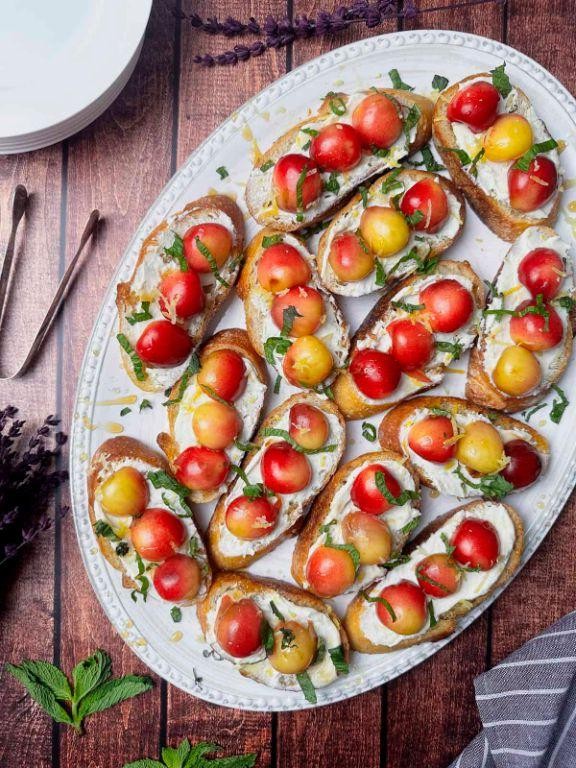 Rainier Cherry and Goat Cheese Crostini