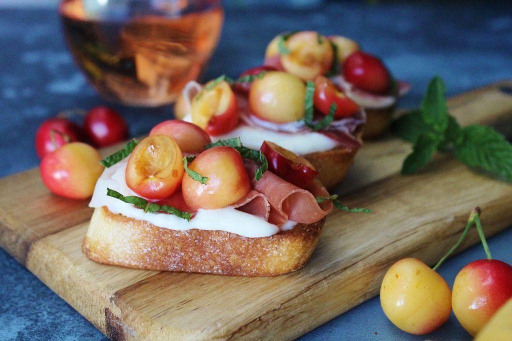 Rainier Cherry and Ricotta Bruschetta