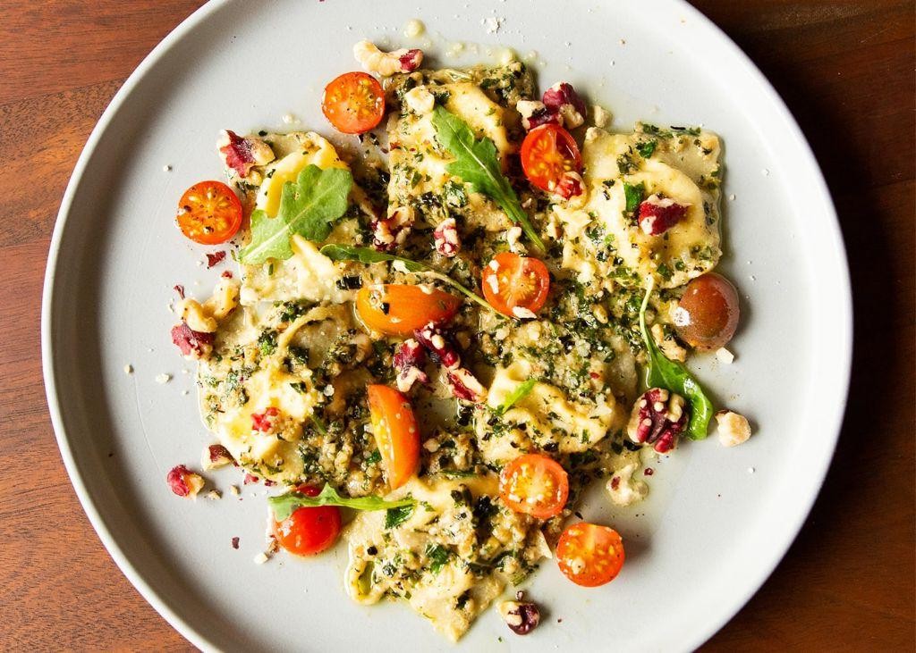 Ravioli with Kale and Walnut Pesto