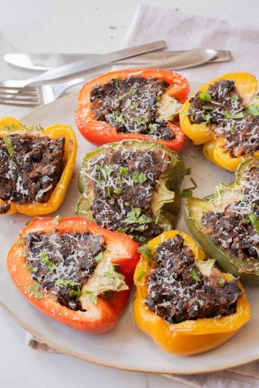 Refried Black Bean Stuffed Peppers