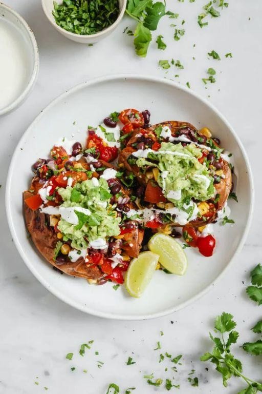 Refried Black Bean Stuffed Sweet Potatoes