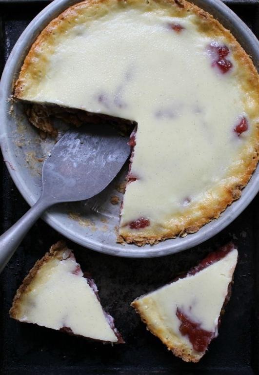 Rhubarb Custard Pie with Oatmeal Crust