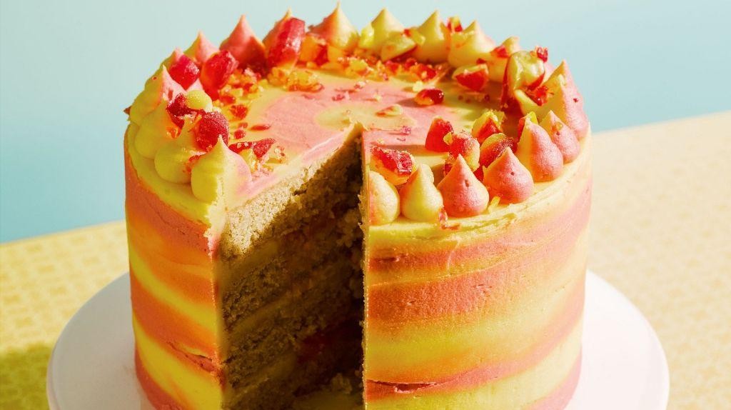 Rhubarb and Custard Sheet Cake