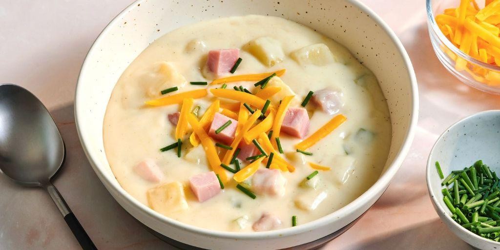 Rich Cheesy Potato Soup with Smoked Ham