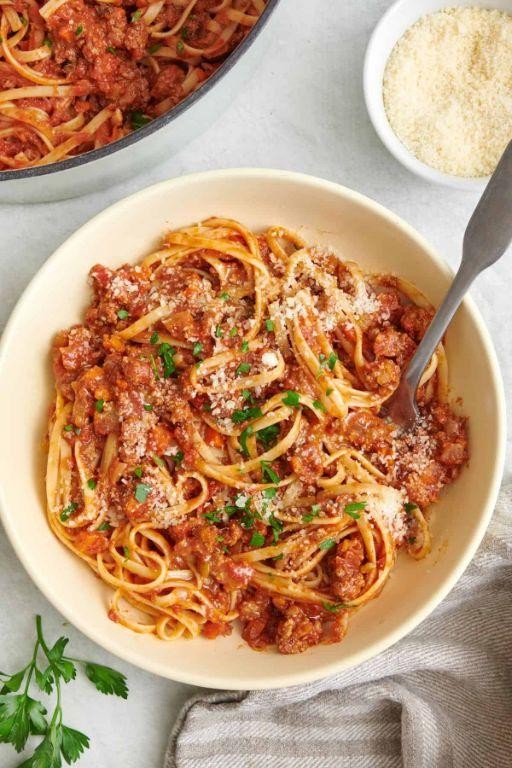 Rich Ground Beef Bolognese with Whole Wheat Pasta