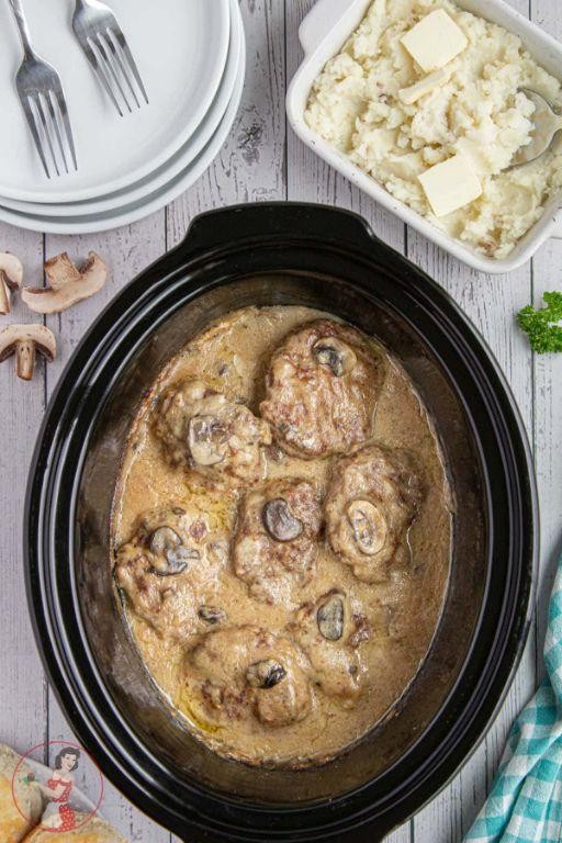 Rich and Creamy Crockpot Salisbury Steak in Mushroom Soup