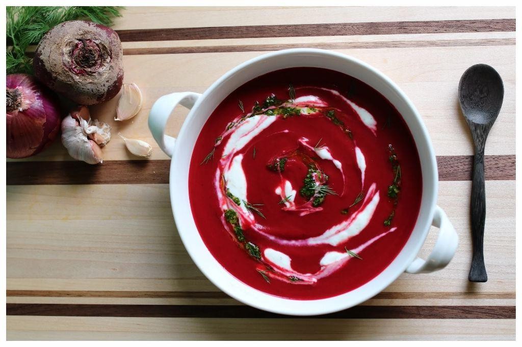 Roasted Beet Borscht with Garlic