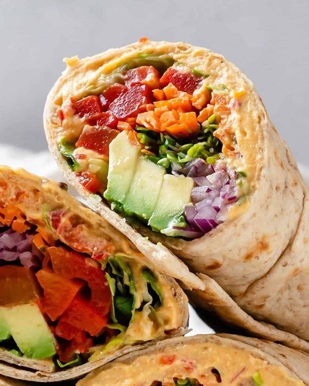 Roasted Bell Pepper and Hummus Wraps