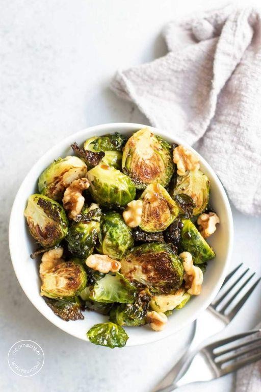 Roasted Brussels Sprouts with Walnuts and Balsamic Glaze