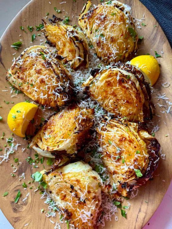 Roasted Cabbage Wedges with Garlic