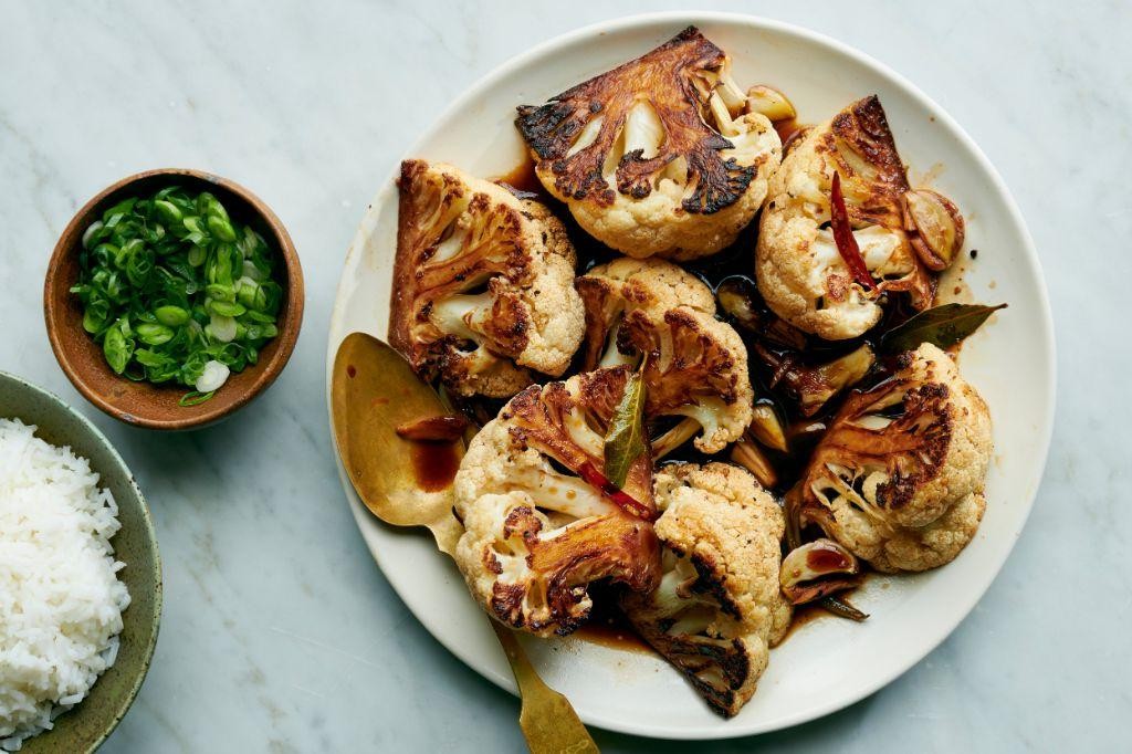 Roasted Cauliflower Adobo with Lemon Herb Sauce