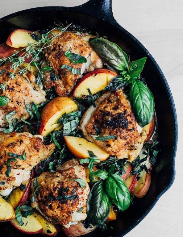 Roasted Chicken with Peaches and Thyme