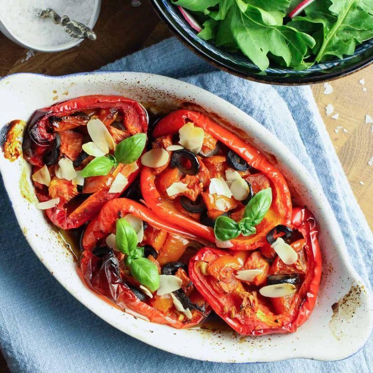 Roasted Cubanelle Peppers with Mediterranean Vegetables