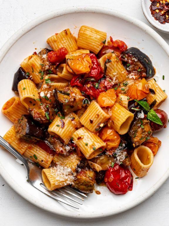 Roasted Eggplant and Tomato Pasta
