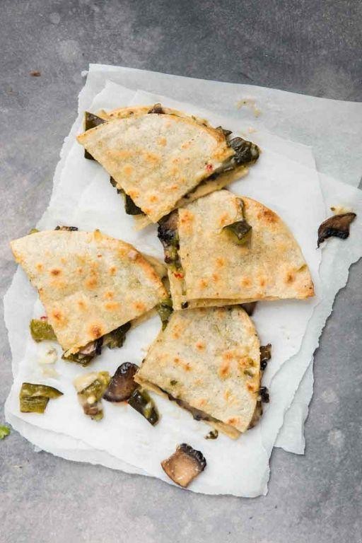 Roasted Poblano Pepper and Mushroom Quesadillas