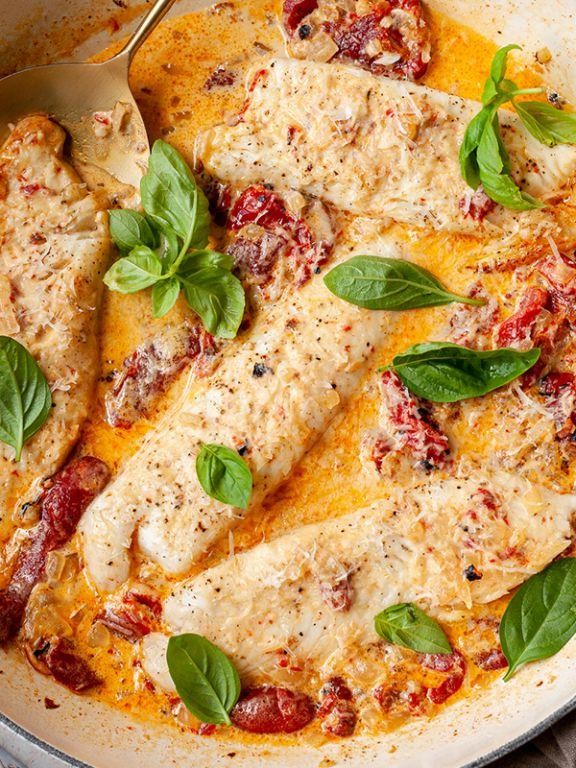 Roasted Red Pepper Tilapia with Farfalle