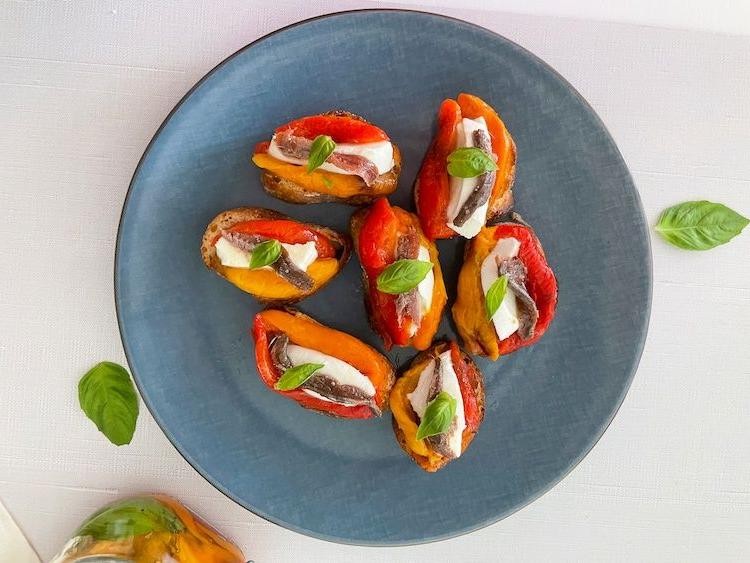Roasted Red Pepper and Anchovy Crostini