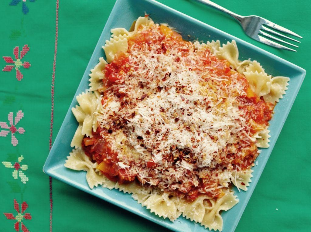 Roasted Red Pepper and Feta Bow Ties