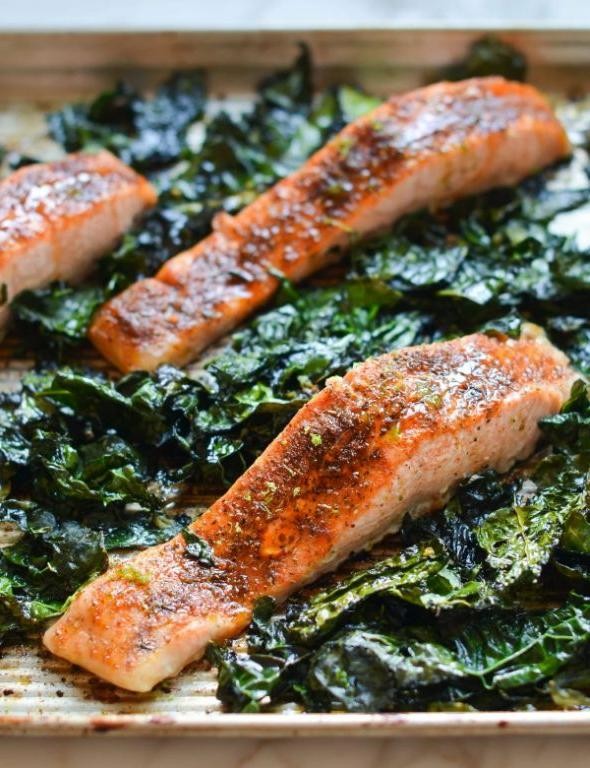Roasted Salmon and Kale Sheet Pan Dinner