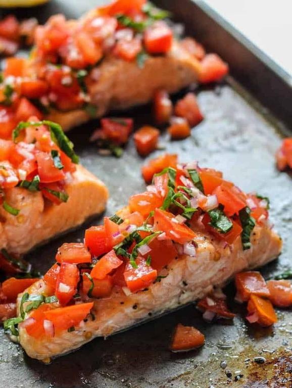 Roasted Salmon with Basil and Tomato Relish