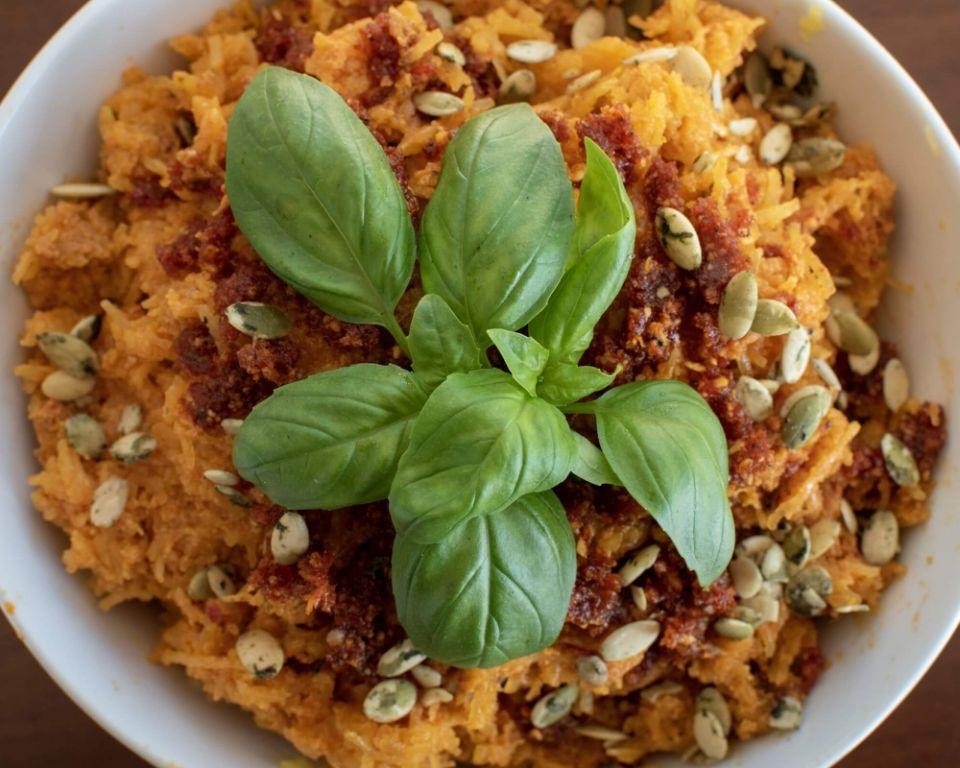 Roasted Spaghetti Squash with Sun-Dried Tomato Pesto