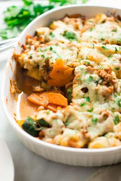 Roasted Sweet Potato and Zucchini Casserole