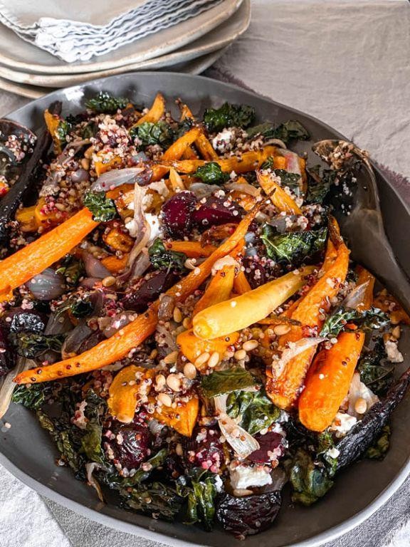 Roasted Vegetable Quinoa and Feta Salad