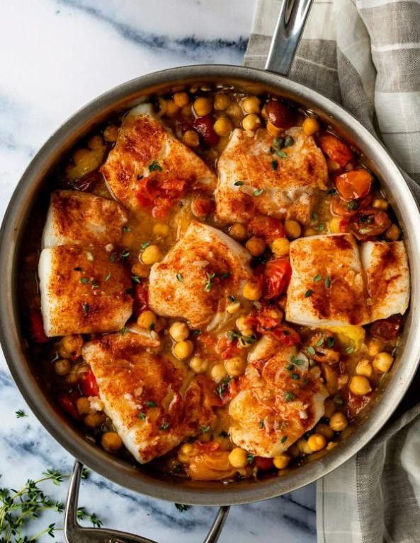 Rustic Italian Cod with Chickpeas and Chard