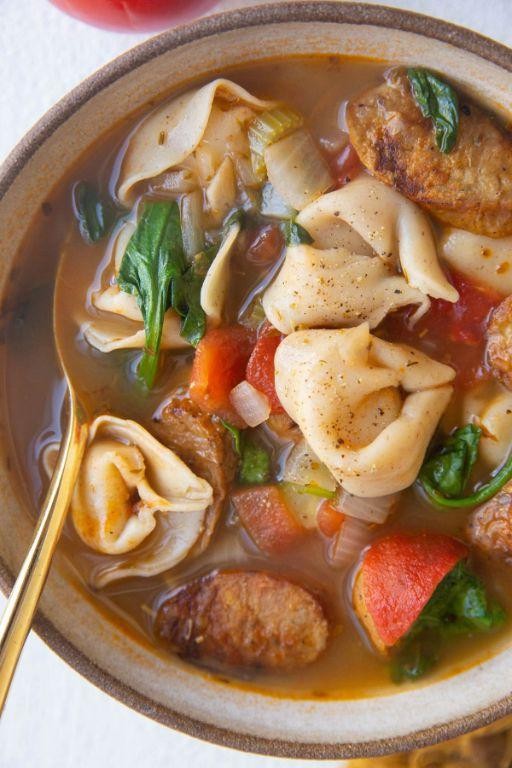 Rustic Sausage Tortellini Soup with Caramelized Onions