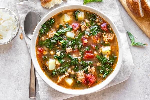 Rustic Summer Sausage and Kale Soup