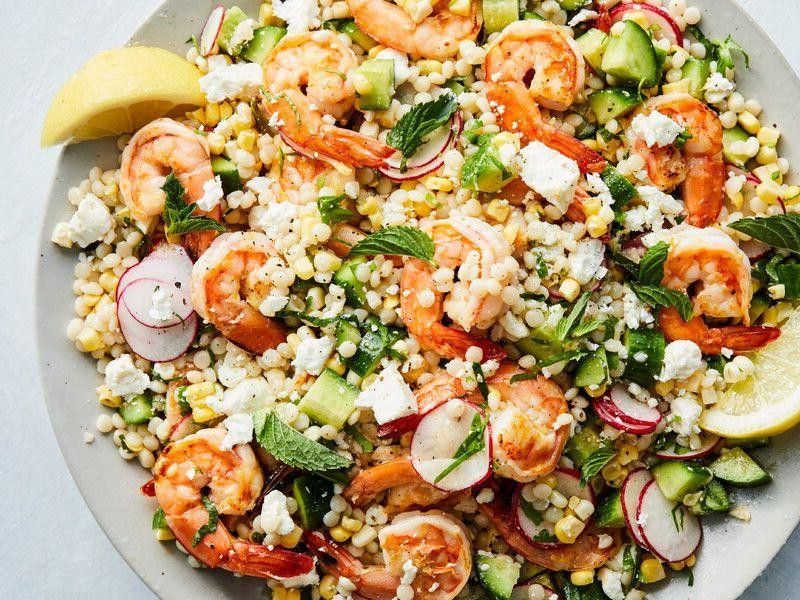 Saffron Infused Israeli Couscous with Shrimp