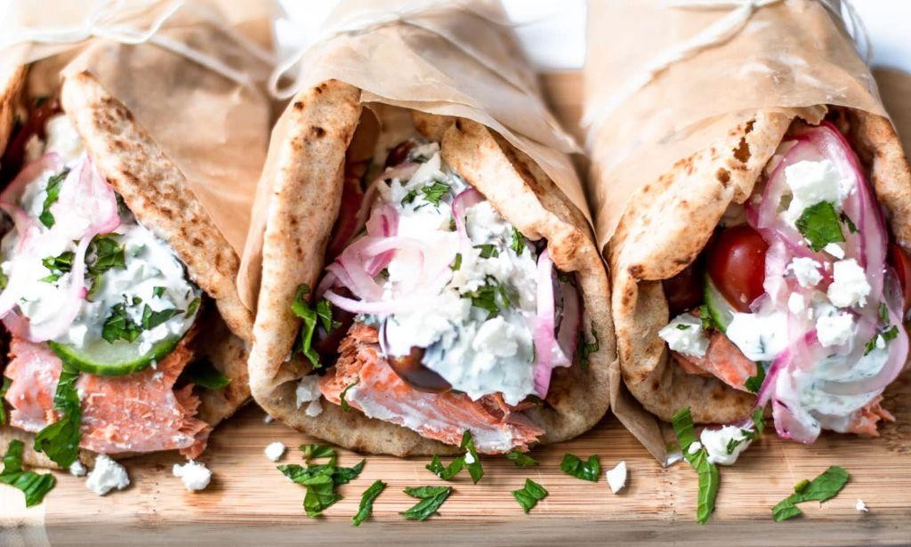 Salmon Kale Wraps with Tzatziki Sauce