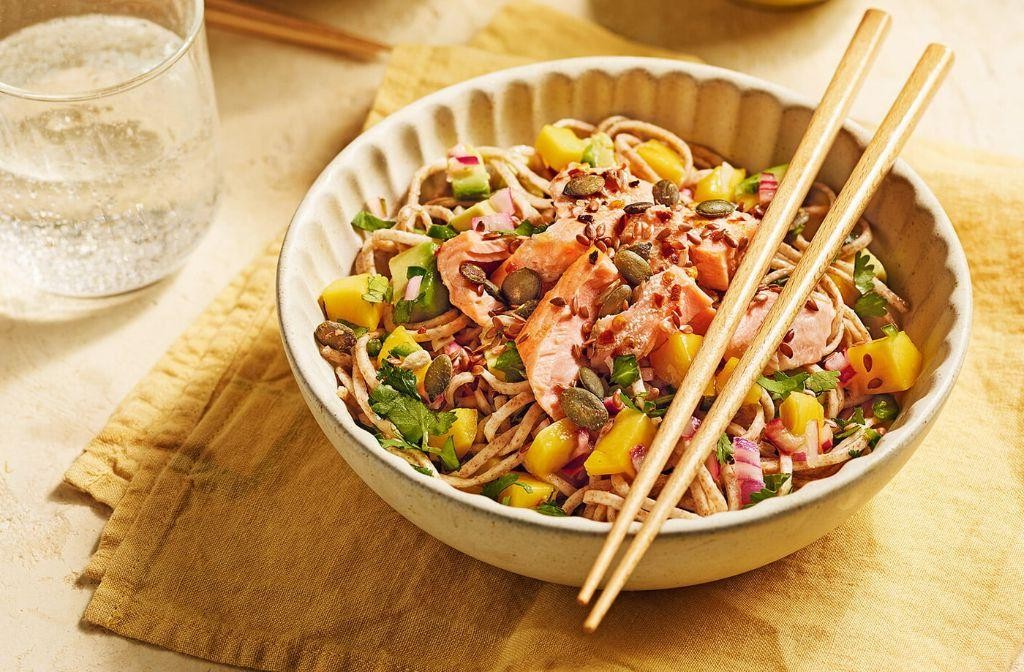 Salmon and Avocado Protein Pasta Bowl