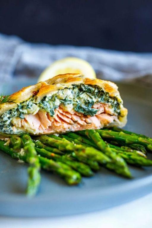 Salmon en Croûte with Spinach and Mushroom Filling