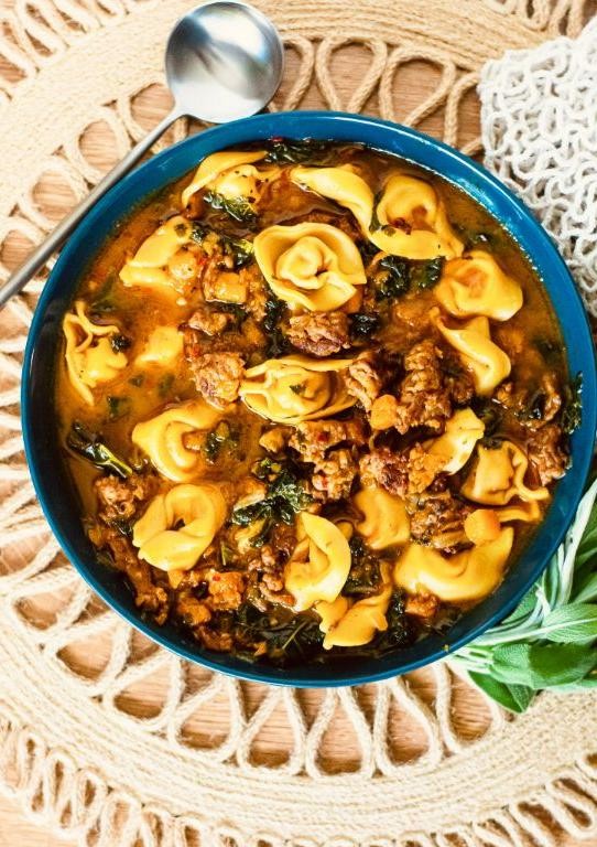 Sausage Tortellini Soup with Butternut Squash and Sage