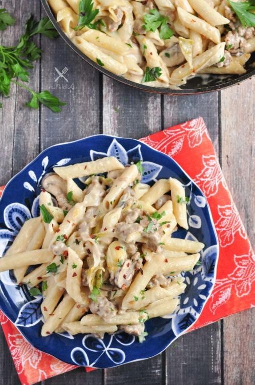 Sausage and Mushroom Penne Alfredo