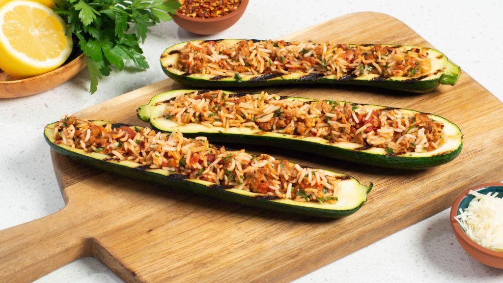 Sausage and Rice Stuffed Zucchini Boats