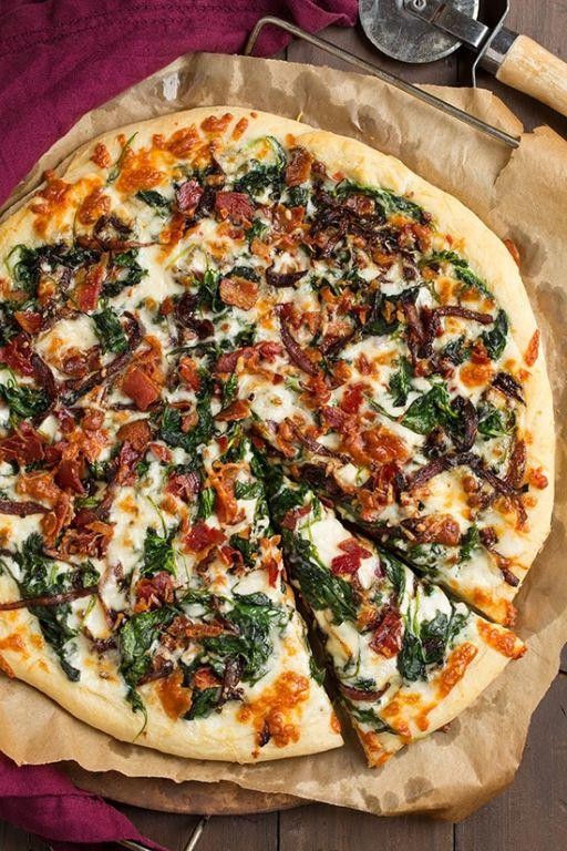 Sausage and Spinach Pizza with Caramelized Onions